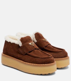 Prada Plateau-Loafers Aus Veloursleder Mit Shearling - Braun
