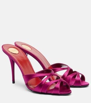 Saint Laurent Crãªpe Satin Chandelle Mules Sandals - Pink