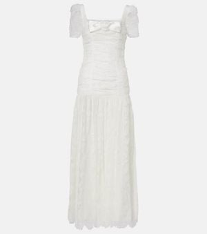 Self-Portrait Ruched Lace And Tulle Maxi Dress - White