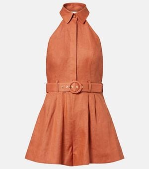 Zimmermann Awaken Belted Linen Romper - Orange