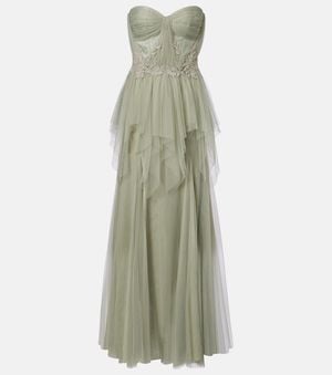 Costarellos Embellished Tulle Corset Gown - Green