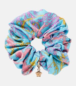 Versace Underwater Barocco Silk Scrunchie - Blue
