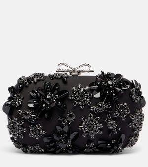 Self-Portrait Clutch Aus Satin Mit Kristallen - Schwarz