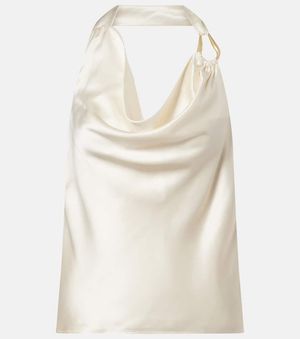 Rebecca Vallance Elise Halterneck Silk Satin Top - Natural