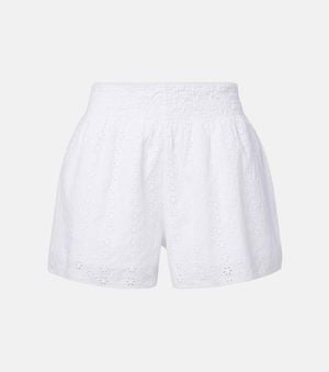Velvet Iris Eyelet Cotton Shorts - White