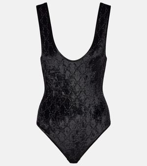 Gucci Gg Embellished Chenille Bodysuit - Black