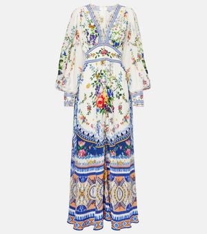 CAMILLA Printed Silk Crepe Maxi Dress - Blue
