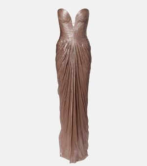 Maria Lucia Hohan Robe Longue Alessandra En Lame - Marron