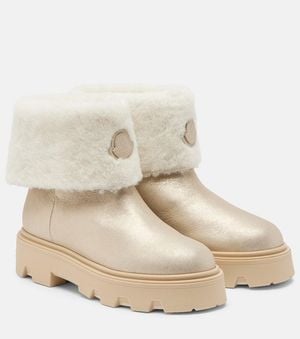 Moncler Aurea Shearling-Trimmed Leather Ankle Boots - Natural
