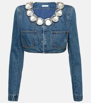 Area Verzierte Cropped-Jacke Aus Denim - Blau