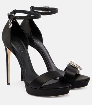 McQueen Jewel Embellished Satin Platform Sandals - Black