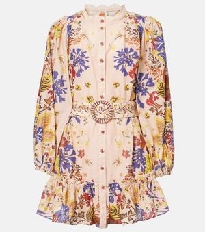 FARM Rio Beauty Bouquet Belted Cotton Minidress - Pink