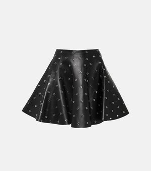 Alaïa Eyelet Embellished Leather Miniskirt - Black