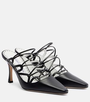 Manolo Blahnik Netas 90 Leather Mules - Black