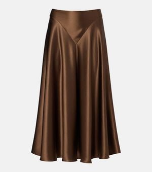 Altuzarra Ames Silk Satin Midi Skirt - Brown