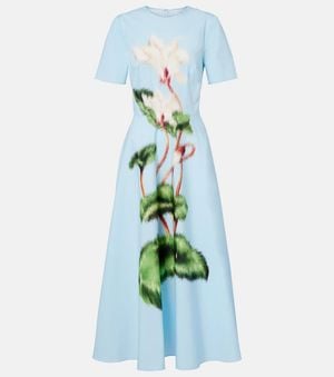 Oscar de la Renta Printed Cotton-Blend Midi Dress - Blue