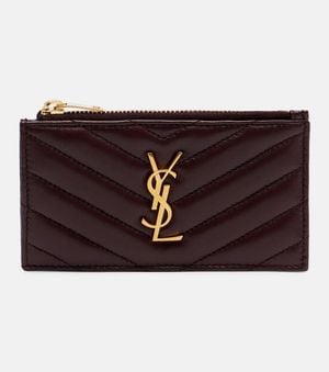 Saint Laurent Cassandre Leather Card Holder - Brown