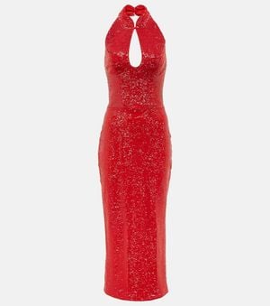 Rasario Abito Midi Con Paillettes E Cut-Out - Rosso