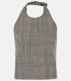 Wardrobe NYC Prince Of Wales Check Open-Back Wool Top - Gray
