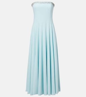 Costarellos Aldina Strapless Pleated Crystal-Embellished Crepe Midi Dress - Blue