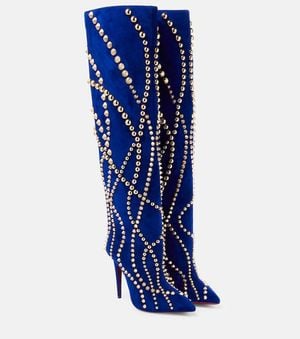 Christian Louboutin Astrilarge Botta 100 Suede Heeled Boots - Blue