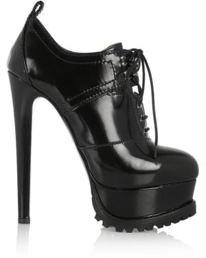 Alaïa Lace-Up Patent-Leather Ankle Boots - Black