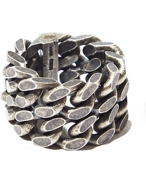 Saint Laurent Mens Silver Double Chain Ring - Metallic
