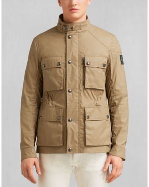 Belstaff Trialmaster Four Pocket Jacket In English Tan Resin Coated Cotton - Natural