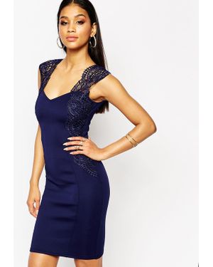 Lipsy Bodycon Dress With Lace Applique Shoulder - Navy - Blue