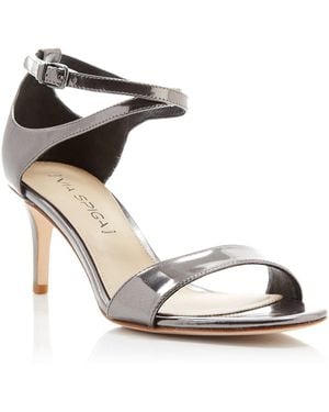Via Spiga Leesa Metallic Patent Leather Ankle Strap Mid Heel Sandals