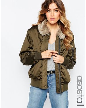 ASOS Bomber Jacket With Faux Fur Collar - Green