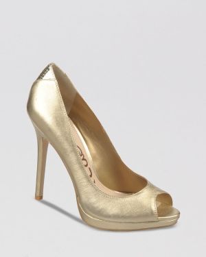 Sam Edelman Peep Toe Platform Pumps Ella High Heel - Metallic