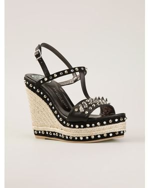 Philipp Plein Studded Wedge Sandal - Black