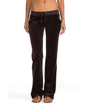 Juicy Couture Velour Flared Leg Pant with Snap Pockets - Brown