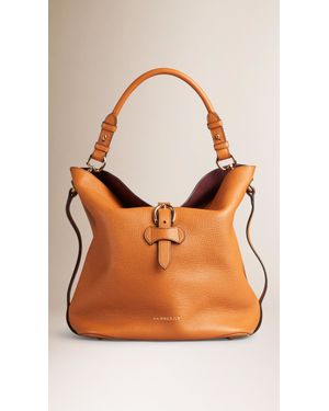 Burberry Medium Buckle Detail Leather Hobo Bag - Brown