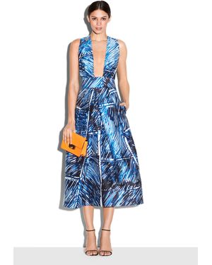 MILLY Scribble Print Elisa Pleated Dress - Blue