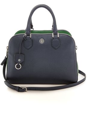 Tory Burch Robinson Pebbled Triple Zip Satchel - Tory Navy/Emerald Stone - Green