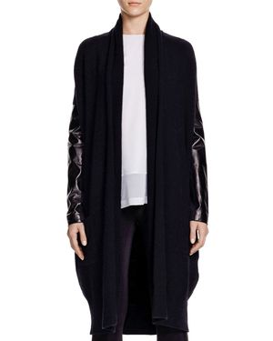 DKNY Leather Sleeve Long Cardigan - Bloomingdale's Exclusive - Black