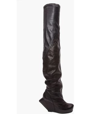 Rick Owens Thigh-high Spike Wedge Boots - Black
