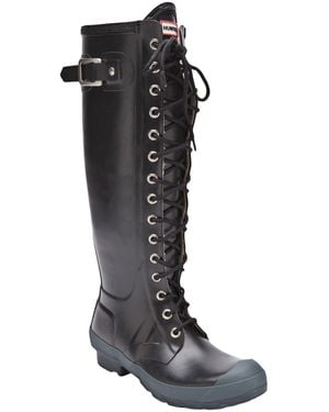 HUNTER Watling - Black Rubber Lace Up Rain Boot