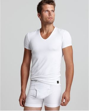 Calvin Klein Microfiber V-neck T-shirt - White