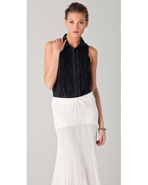 L.A.M.B. High Neck Sleeveless Tuxedo Blouse - Black