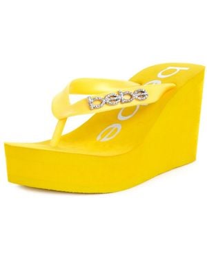 Bebe Kristy Wedge Flip Flop Sandals - Brown