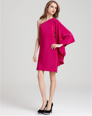 Nicole Miller Dress Batwing One Shoulder Dress - Pink