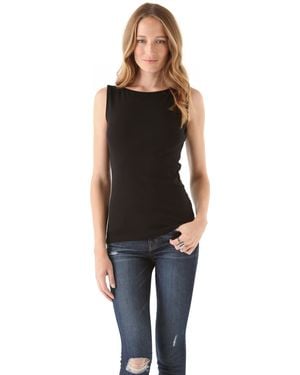 Three Dots Sleeveless Boat Neck Top - Black