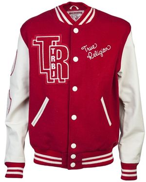 TRUE RELIGION Letterman Varsity Jacket - Red