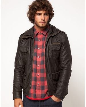 Superdry Brad Leather Jacket - Brown