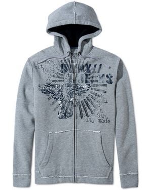 DKNY Graphic Fleece Zip Up Hoodie - Gray