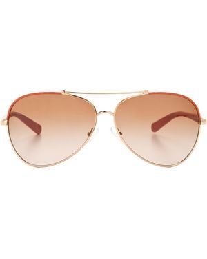 Tory Burch Leather Covered Aviator Sunglasses - Orange