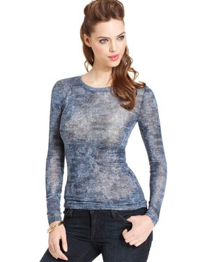 BCBGMAXAZRIA Long Sleeve Crewneck T-Shirt - Blue